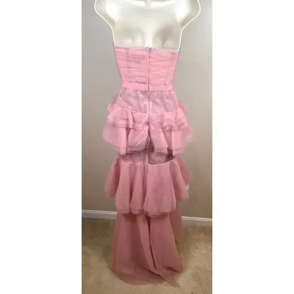 MICHAEL COSTELLO Alai Strapless Tiered Tulle Maxi Gown in Mauve Pink Size XS - Picture 7 of 11